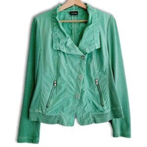 TAIFUN Mixed Media Light Jacket Snap Button Front Green Sz M